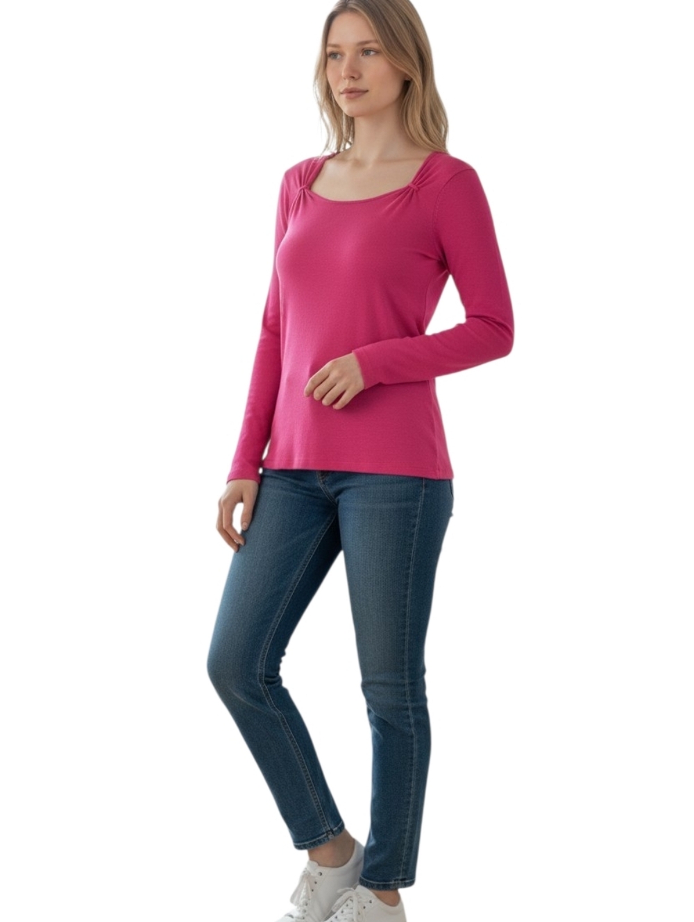 Petite Sophisticate Women's Long-Sleeve Scoop Neck Top in Purple